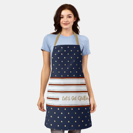 キャンディストライプケイン水玉模様エプロン エプロン (着用した状態)