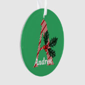 キャンディストライプケーンの手紙の大きなクリスマス オーナメント (正面)