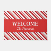 キャンディストライプケーンパーソナライズされた文字 ドアマット (正面)