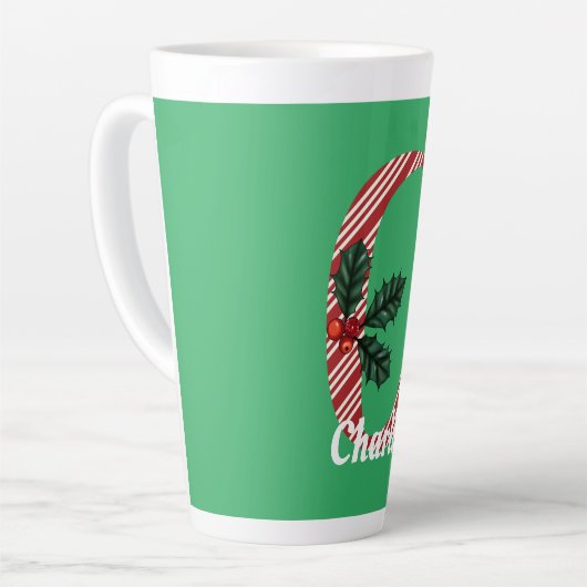 キャンディストライプケーン文字C大クリスマス カフェラテマグ (左アングル)