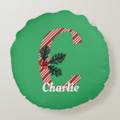 キャンディストライプケーン文字C大クリスマス ラウンドクッション (裏面)