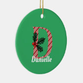 キャンディストライプケーン文字Dクリスマス セラミックオーナメント (右)