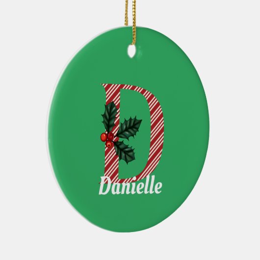 キャンディストライプケーン文字Dクリスマス セラミックオーナメント (右)