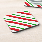 キャンディストライプーの、赤、緑、白 コースター (左側)