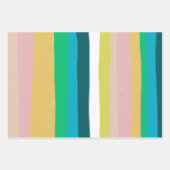 キャンディストライプーカラフルオレンジピンクブルーグレン ラッピングペーパーシート (正面3)