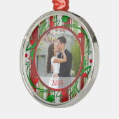 キャンディストライプ初めてのクリスマスの写真 メタルオーナメント (左)