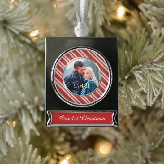 キャンディストライプ初めてのクリスマス シルバープレートバナーオーナメント (ツリー)