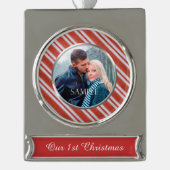 キャンディストライプ初めてのクリスマス シルバープレートバナーオーナメント (正面)