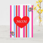 キャンディストライプ赤いハートマザーズデイ カード (黄色い花)