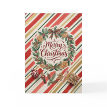 キャンディストライプ クリスマスリース グリーティングカード
