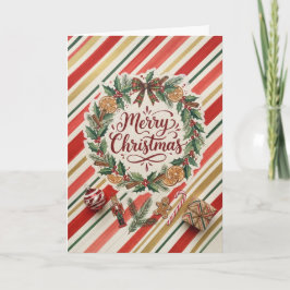 キャンディストライプ クリスマスリース グリーティングカード