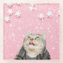 キャンディスノーフレークキャットガラスコースター