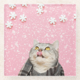 キャンディスノーフレークキャットガラスコースター ガラスコースター
