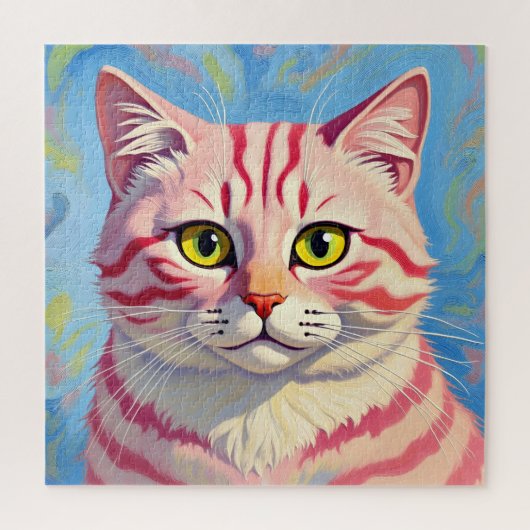 「キャンディス」チェリー ストライプの神秘的な猫の肖像画 ジグソーパズル (縦)