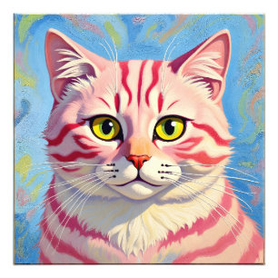「キャンディス」チェリー ストライプの神秘的な猫の肖像画 フォトプリント