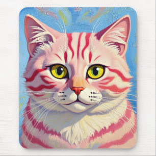 「キャンディス」チェリー ストライプの神秘的な猫の肖像画 マウスパッド
