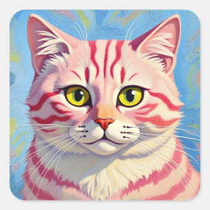 「キャンディス」桜のストライプのミスティーク - 猫の肖像画 スクエアシール