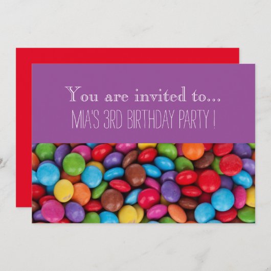 キャンディチョコレートキッドの誕生日パーティー 招待状 (正面/裏面)