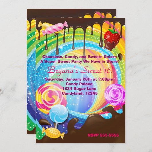 キャンディチョコレートティーンエイジドリームランドスウィート招待状 招待状 (正面/裏面)