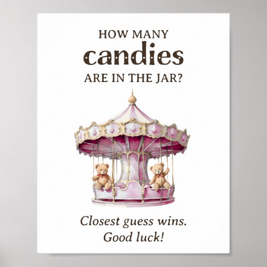 キャンディテディベアツインガールベビーシャワーの数 ポスター (正面)