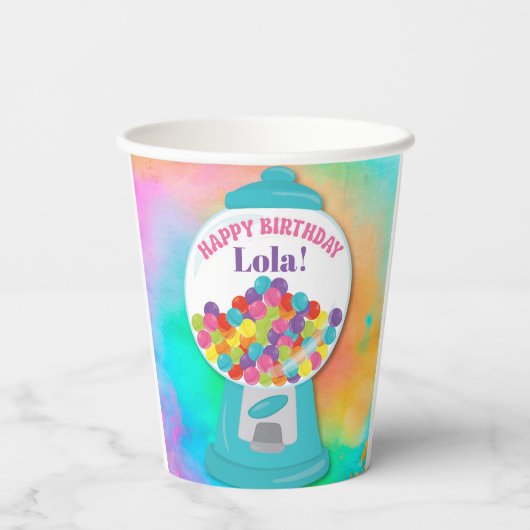キャンディテーマガールズレインボーカラフル誕生日 紙コップ (裏面)