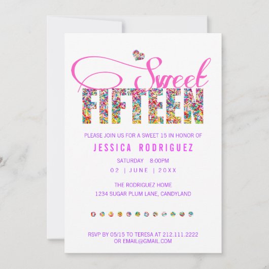 キャンディテーマスウィート15誕生日招待状 招待状 (正面)