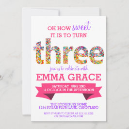 キャンディテーマ3rd誕生日パーティー振り掛け招待状 招待状