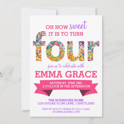 キャンディテーマ4th誕生日パーティー振り分け招待状 招待状 (正面)