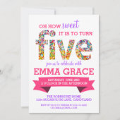 キャンディテーマ5歳の誕生日パーティーがスプリンクルズ招待状 招待状 (正面)