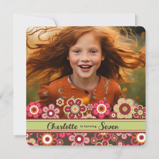 キャンディデイジー開花子供の誕生日フォト招待状 招待状 (裏面)