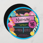 キャンディトリートスウィート16歳16歳の誕生日パーティー 招待状 (正面/裏面)