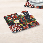 キャンディトレインクリスマス スクエアペーパーコースター (アングル)