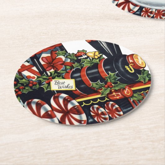キャンディトレインクリスマス ラウンドペーパーコースター (アングル)