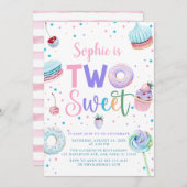 キャンディドーナツ2つの甘い2番目の誕生日の女の子 招待状 (正面/裏面)