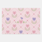 キャンディハートとラブバードのバレンタインデー ラッピングペーパーシート (正面)