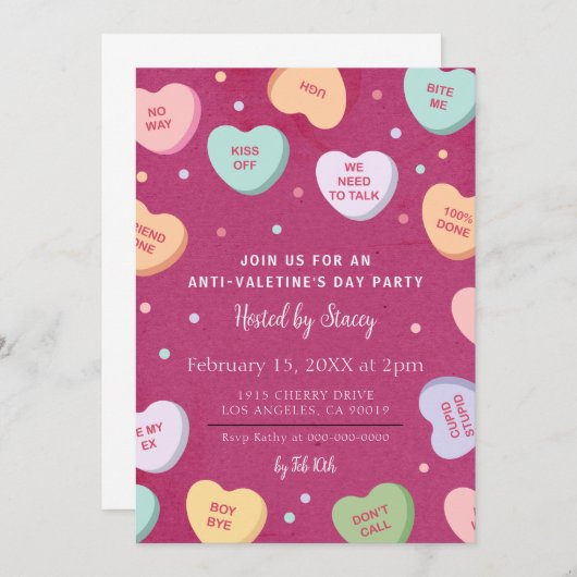 キャンディハートアンチ – バレンタインデーパーティの招待状 招待状 (正面/裏面)