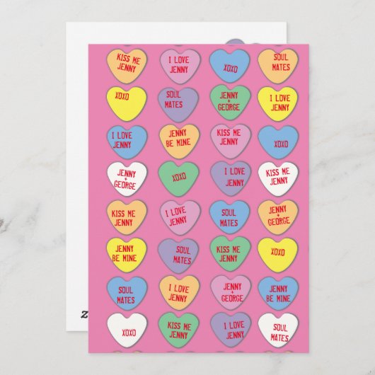 キャンディハートカスタムメッセージバレンタインフラットカード シーズンカード (正面/裏面)