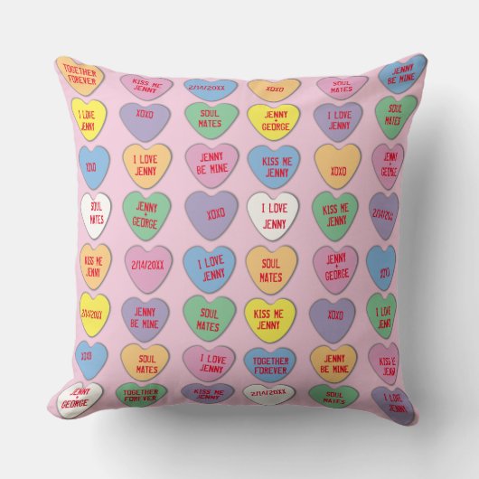 キャンディハートカスタムメッセージバレンタイン クッション (正面)