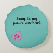 キャンディハートカスタムメッセージバレンタイン ラウンドクッション (裏面)