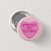 キャンディハートカスタム文字ピンクハートピンク 缶バッジ (正面&裏面)