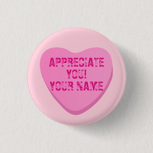 キャンディハートカスタム文字ピンクハートピンク 缶バッジ (正面)