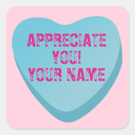 キャンディハートカスタム文字ブルーハートオンピンク スクエアシール