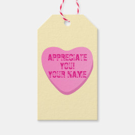 キャンディハートカスタム文字 – ピンクハートオンイエロー ギフトタグ