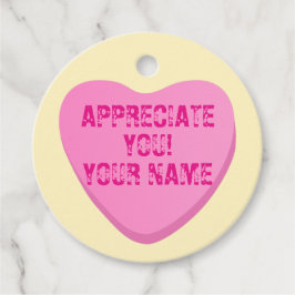 キャンディハートカスタム文字 – ピンクハートオンイエロー フェイバータグ