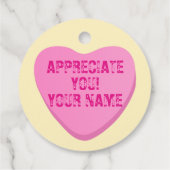 キャンディハートカスタム文字 – ピンクハートオンイエロー フェイバータグ (裏面)