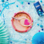 キャンディハートコーヒーピンクカップとソーサー ペーパープレート (パーティー)