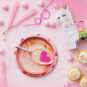 キャンディハートコーヒーピンクカップとソーサー ペーパープレート (パーティー)
