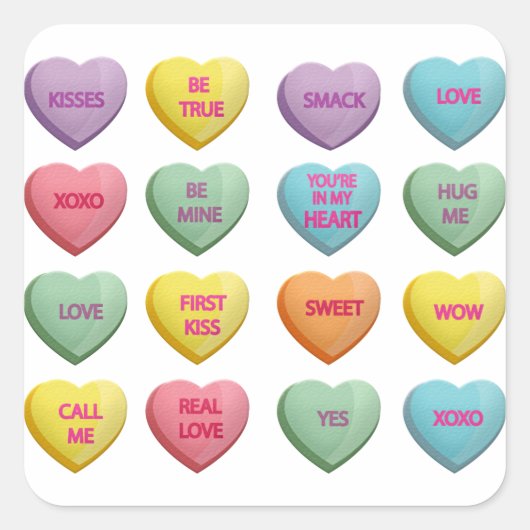 キャンディハートスウィートバレンタイン愛のメッセージ スクエアシール (正面)