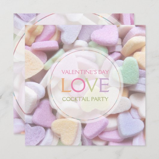キャンディハートズバレンタインデーカクテルパーティー 招待状 (正面/裏面)