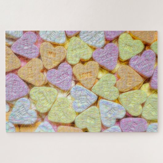 キャンディハートピンクイエローオレンジバレンタイン ジグソーパズル (横)